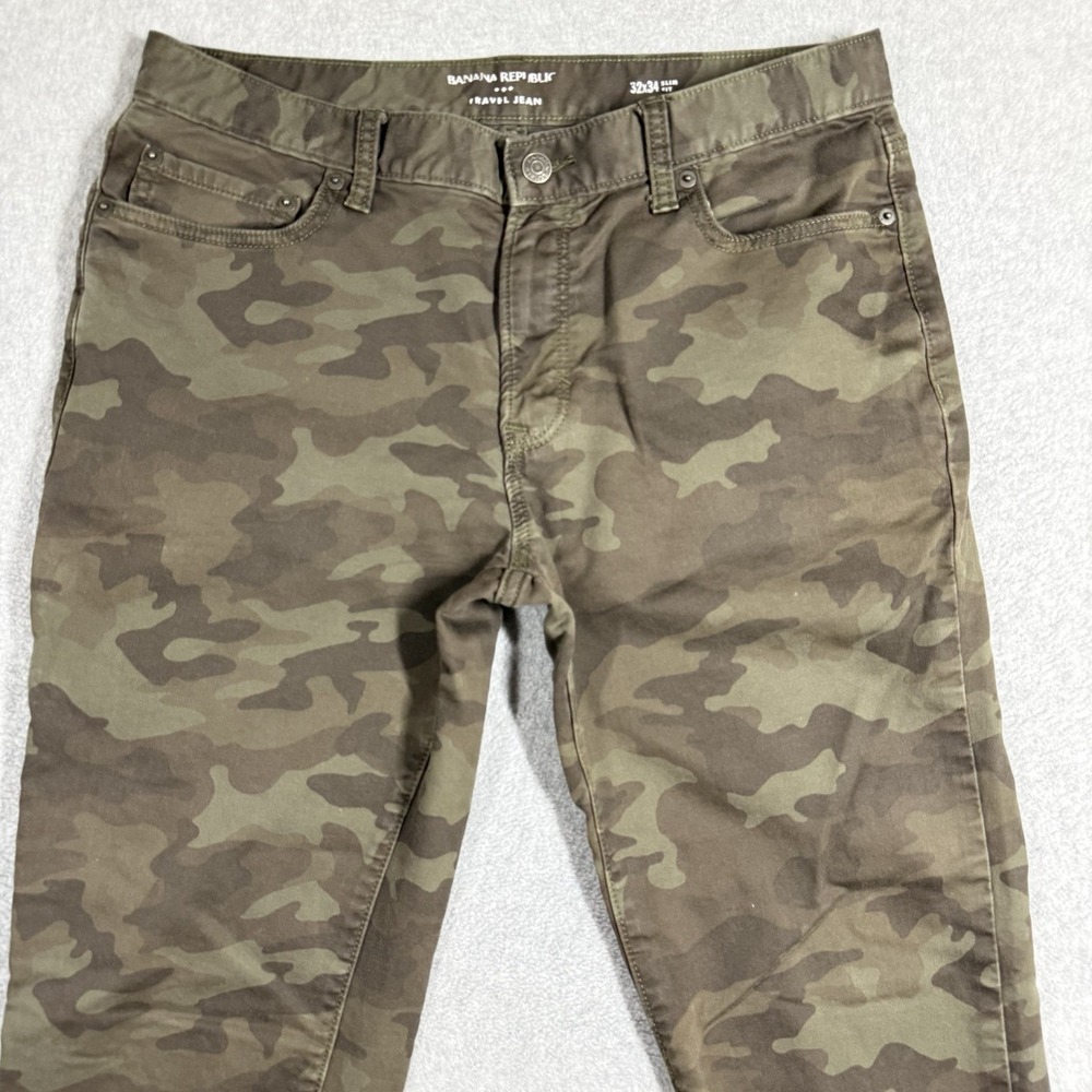 Banana Republic Travel Jean Slim Fit 32x30 Olive Camo Stretch Denim Pants Hemmed - Picture 2 of 11